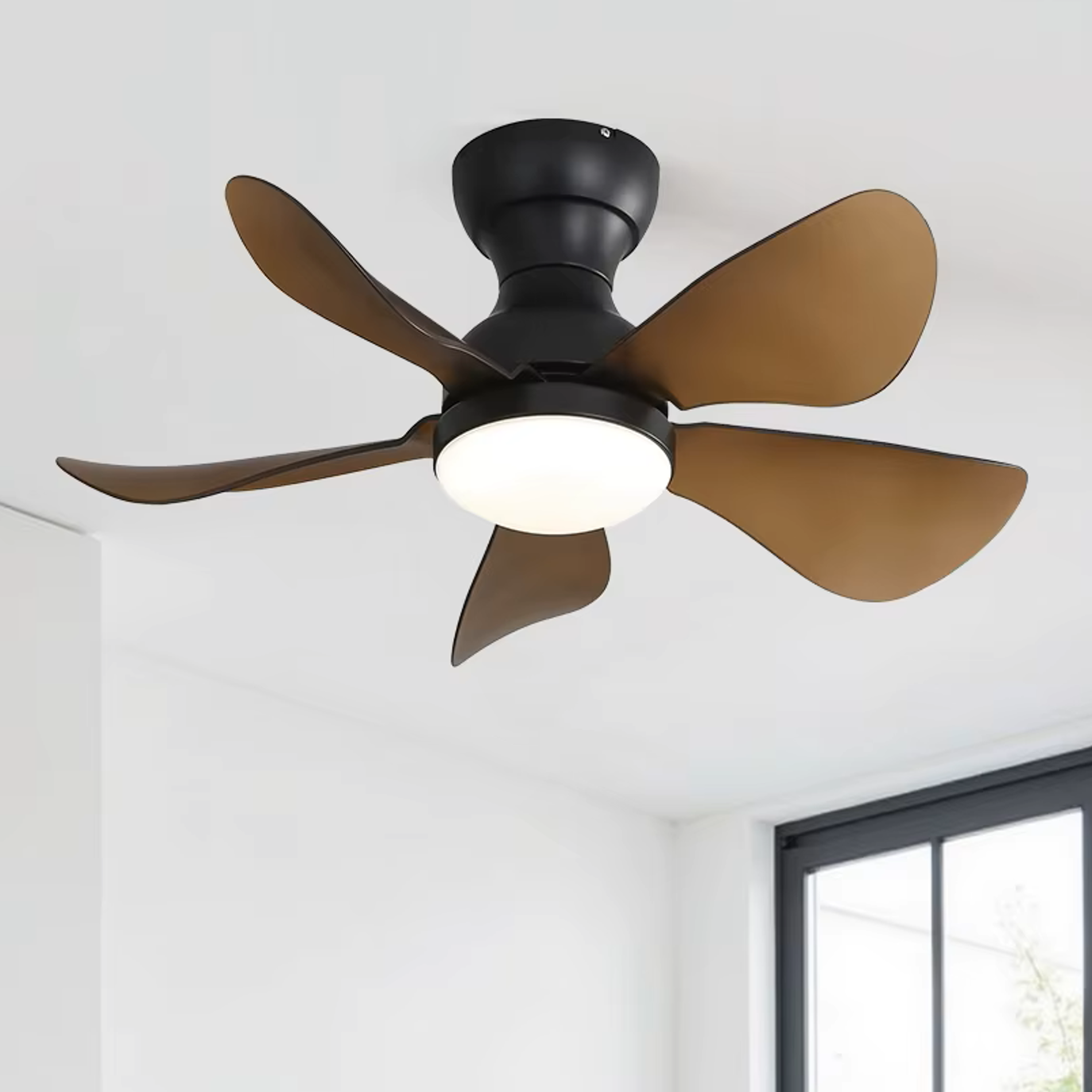Plafonnier Ventilateur Noir LED Dimmable Compact Télécommandé | Raphaël