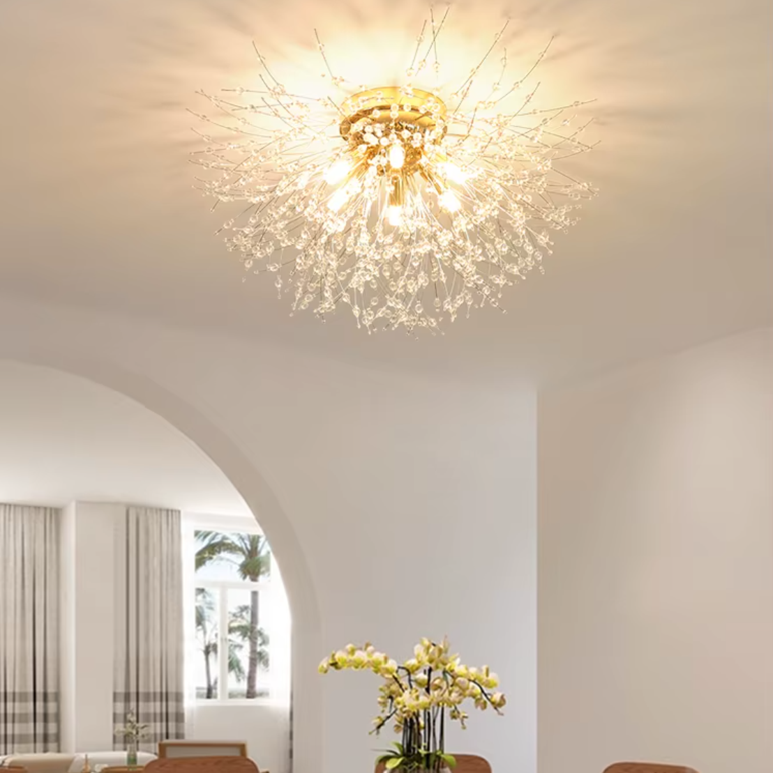 Lustre Plafonnier Cristal Doré | Camille