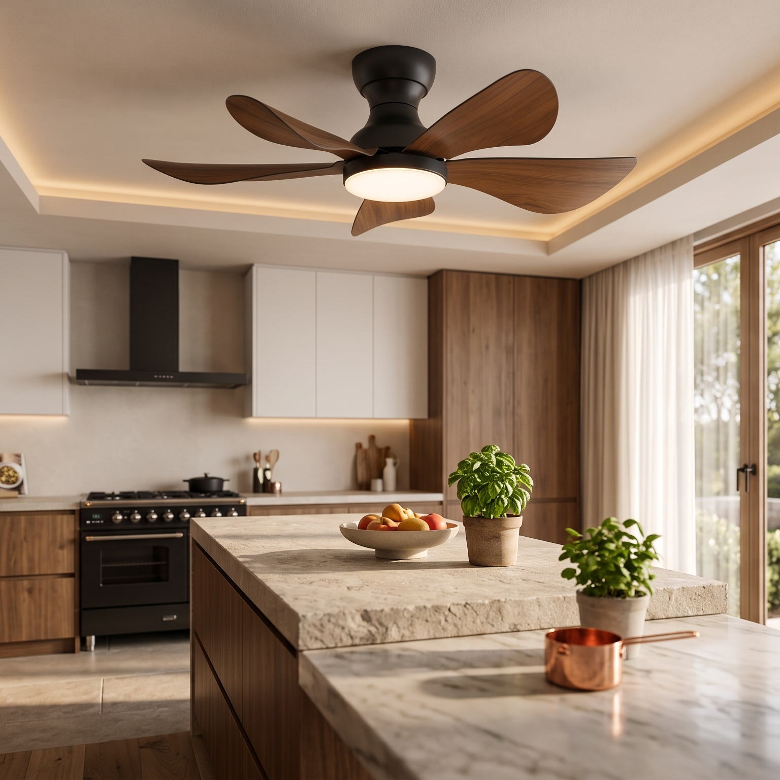 Plafonnier Ventilateur Noir LED Dimmable Compact Télécommandé | Raphaël