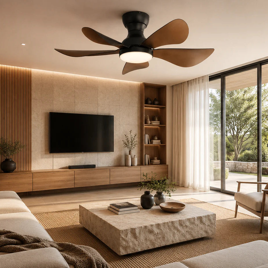 Plafonnier Ventilateur Noir LED Dimmable Compact Télécommandé | Raphaël