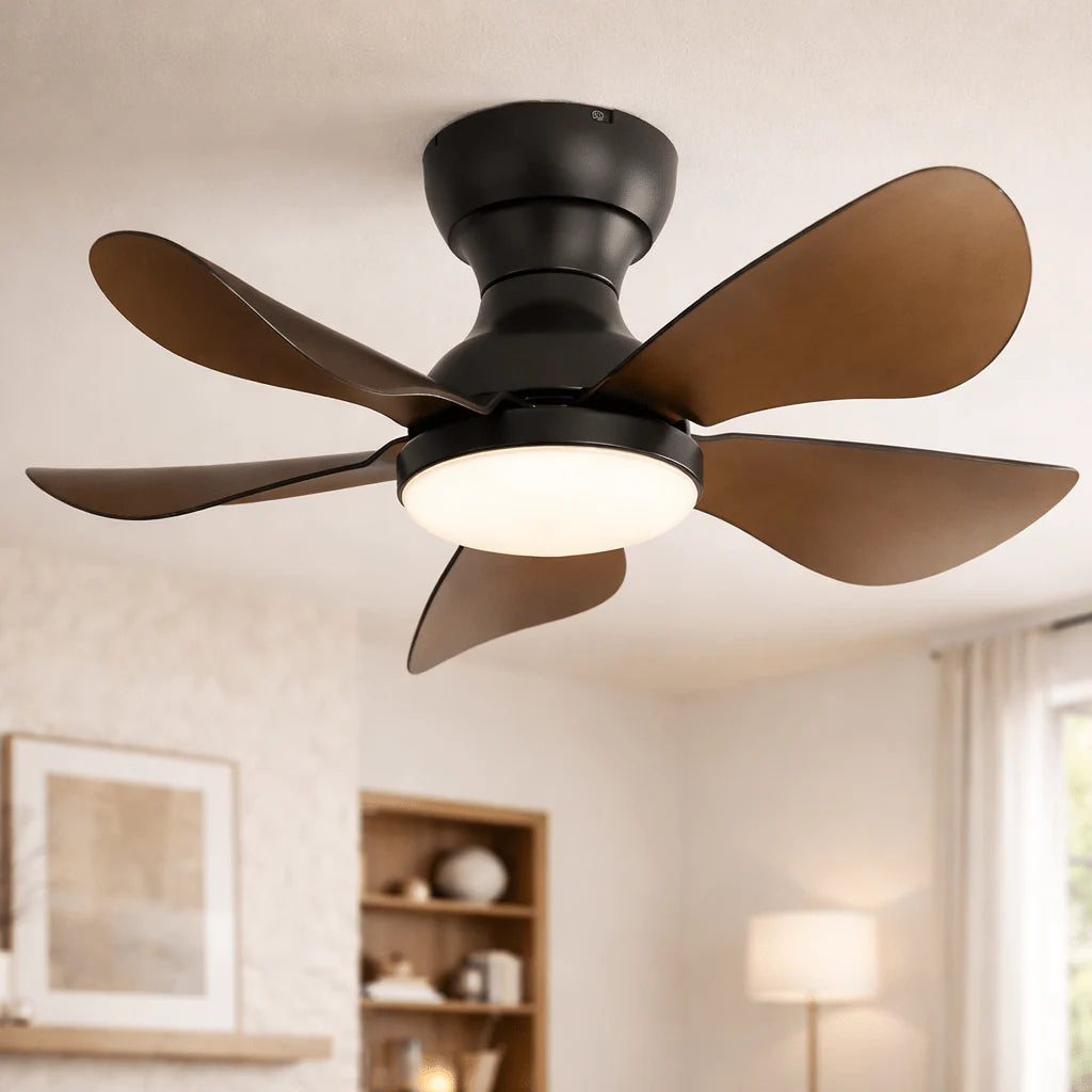Plafonnier Ventilateur Noir LED Dimmable Compact Télécommandé | Raphaël